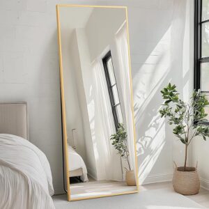 Full Length Mirror 71"x26" for Bedroom, Full Body Mirror with Stand, Hanging or Leaning for Wall, Aluminum Alloy Thin Frame Floor Standing for Living Room, Long, Classical Gold