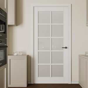 36''x80'' 10-Panel Frosted Glass Interior Door Slab Shaker, Pre-Built Panel for Barn Doors, Pocket Doors, French Door, for Pantry, Bedroom, Closet, Laundry & Bathroom, White Prefinish&Paintable