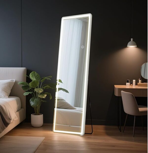 16"×60" Full Length Mirror with Light, LED Floor Full Body Mirror with 3 Color Lighting
